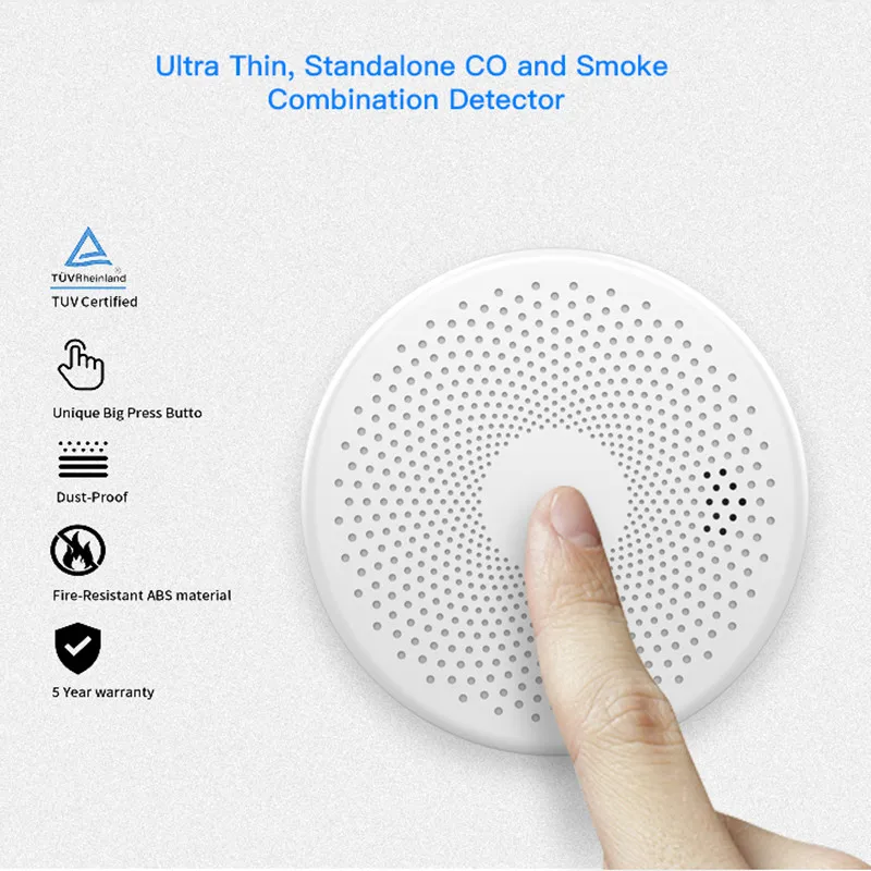 Ultra dünne 2 in 1 Co & Rauchmelder WiFi-Funktion Tuya Smart Life Familien küche Shop Feuer alarm Kohlen monoxid Alarms ensor