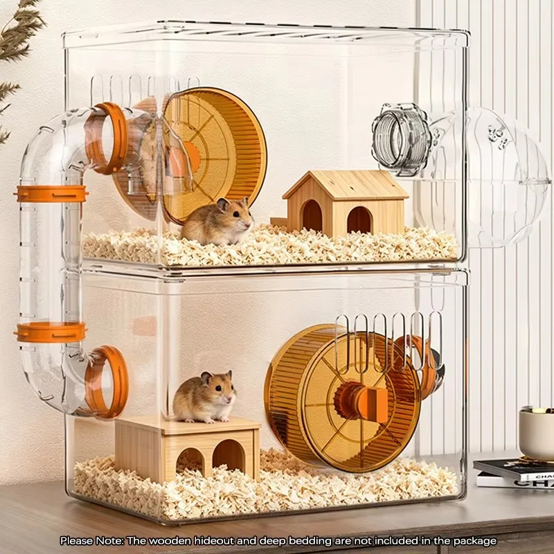 Transparent acrylic hamster cage, large breathable cage with easy-to-clean base
