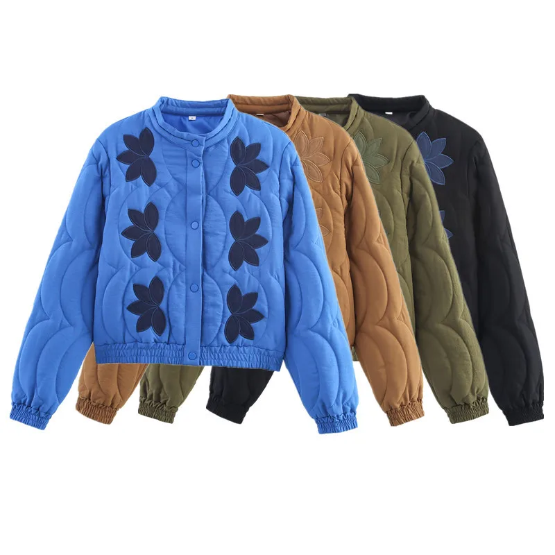 

Women's Casual Stand Collar Embroidered Cotton Jacket Autumn Winter Single Button Cotton Coat Versatile Top Wholesale
