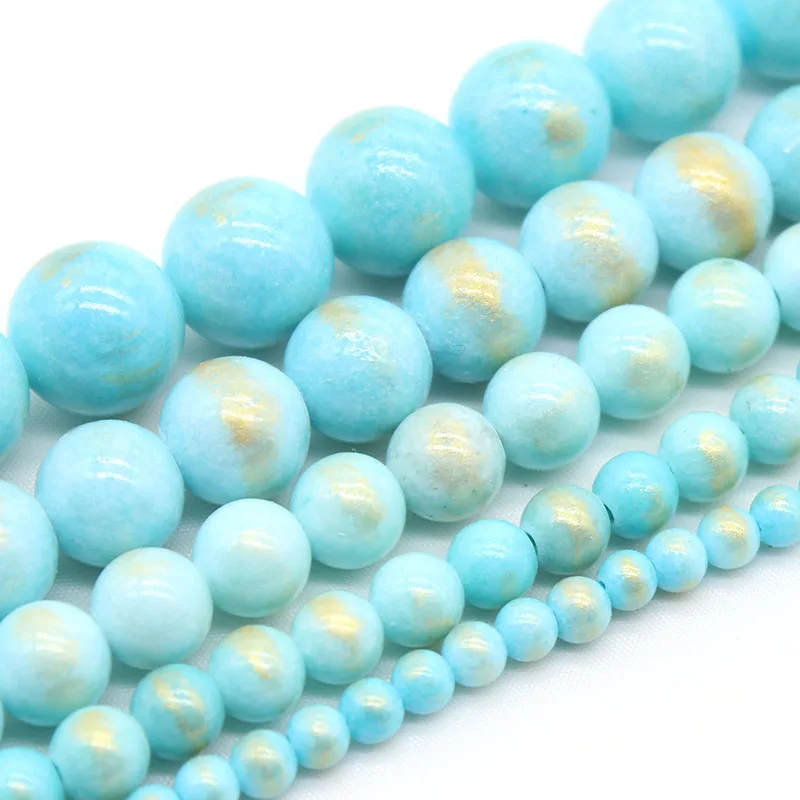 

Natural Stone Light Blue Gold Striped Jades Round Spacer Beads For DIY Jewelry Making Accessories Bracelet 15'' 4 6 8 10 12mm