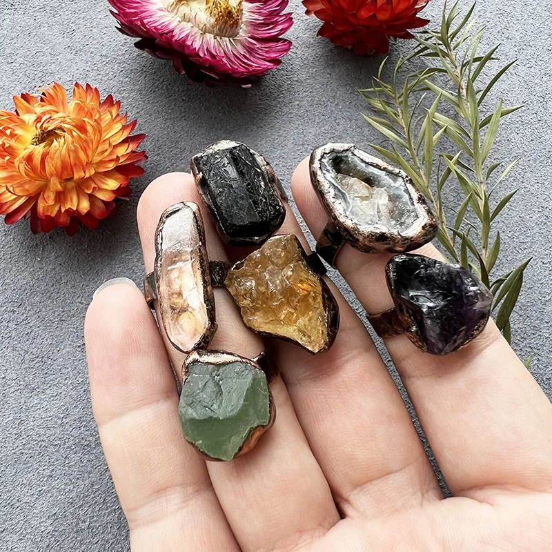 Raw Natural Crystal Rings, Green Fluorite Ring, February Stone Jewelry, Crystal Druzy Jewelry, Citrine Ring, Bridesmaid Jewelry