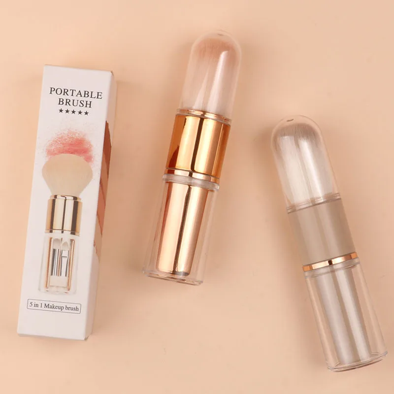فرشاة مكياج 5 في 1، فرشاة بودرة أحمر الخدود الناعمة المحمولة مع غطاء، تصميم قابل للسحب، أدوات تجميل لمكياج الوجه أثناء التنقل #1