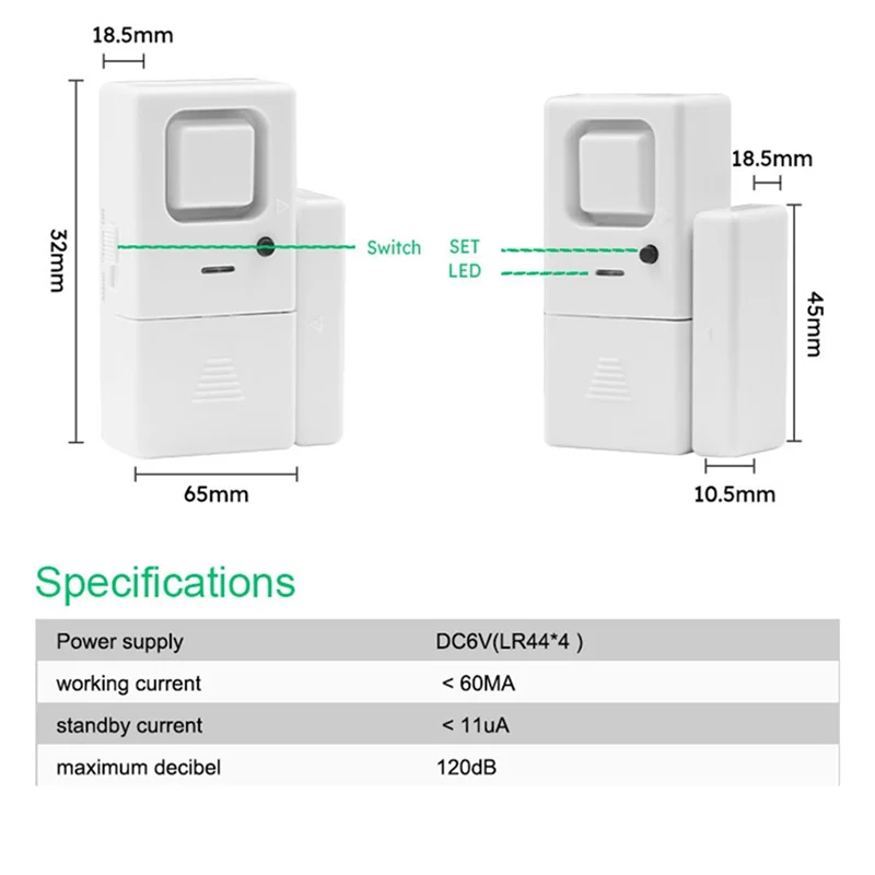 AC56-Door Window Alarms, Adjustable Volume, Chime/Alarm, Door Window Alarm Sensor For Home Security, Kids Safety 4 Pack