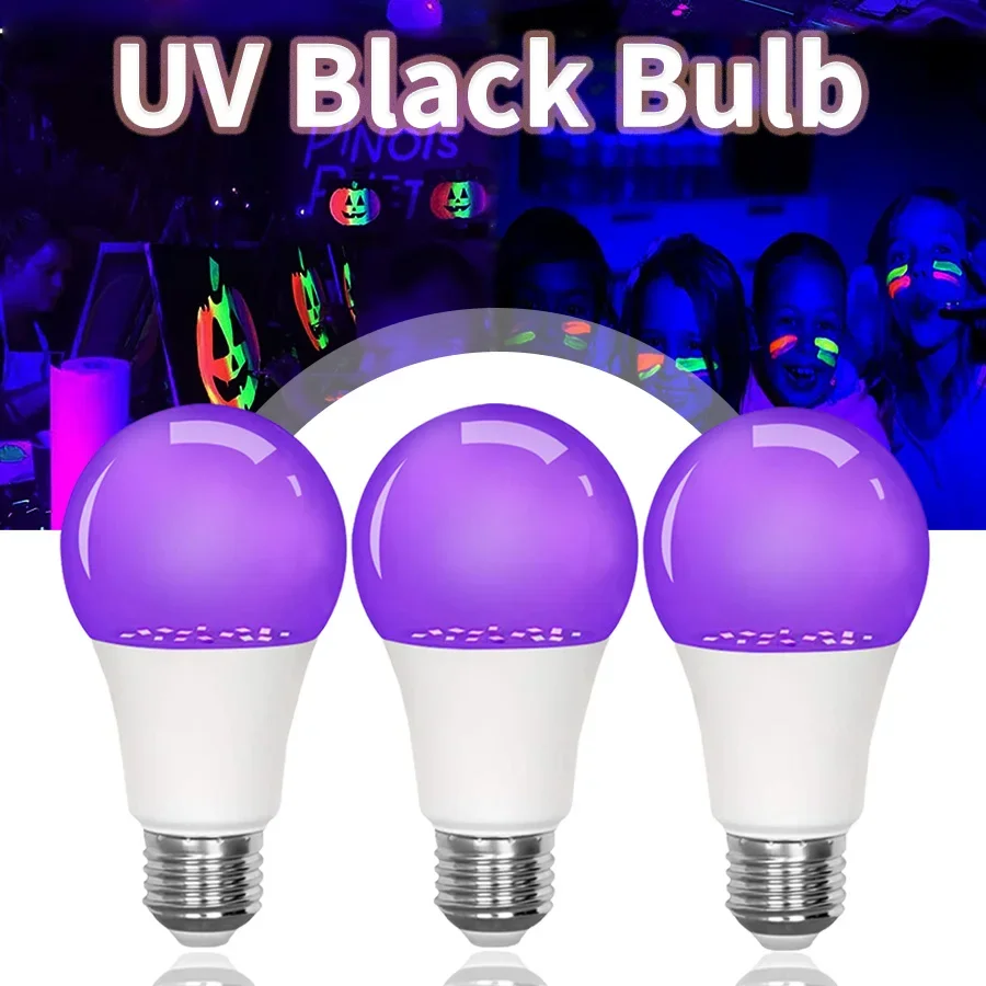 

UV LED Bulb E27 9W Violet Ambient Light Bulb Party Bar Fluorescent Atmosphere Light Ghost House Halloween Decoration Light