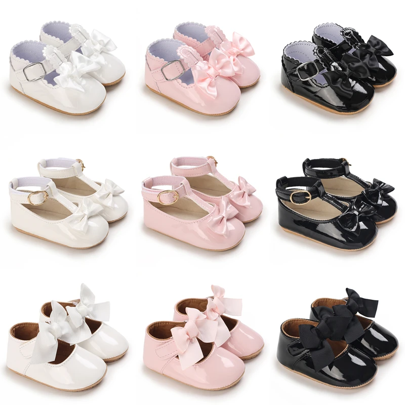 New Fashion PU Leather Baby Princess Shoes Newborn Girls Moccasins Shoes Rubber Sole Prewalker Non-slip Summer First Walkers