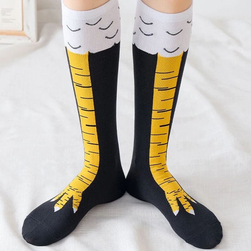 Chicken Paws Feet Socks Women Over The Knee Long Socks Funny Cartoon Cotton Chicken Leg Claw Ladies 3D Print Thigh High Socks