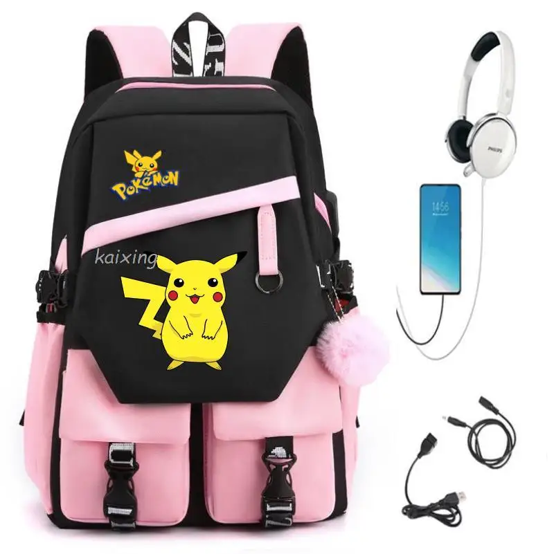 Hot Pokemon Pikachu Girls Boys Kids Usb Backpacks Anime School Book Bags Teenager Canvas Laptop Rucksack For Men Women