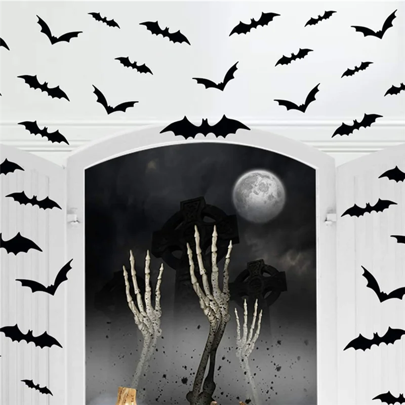 

36PCS Halloween Decoration 3D Black PVC Bat Halloween Party DIY Decor Wall Sticker Bar Room Halloween Party Scary Props