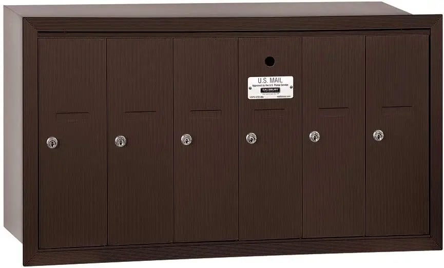 3506ZRU Recessed Mounted Vertical Mailbox with USPS Access and 6 Doors Bronze Doors include a 5 pin cylinder cam lock