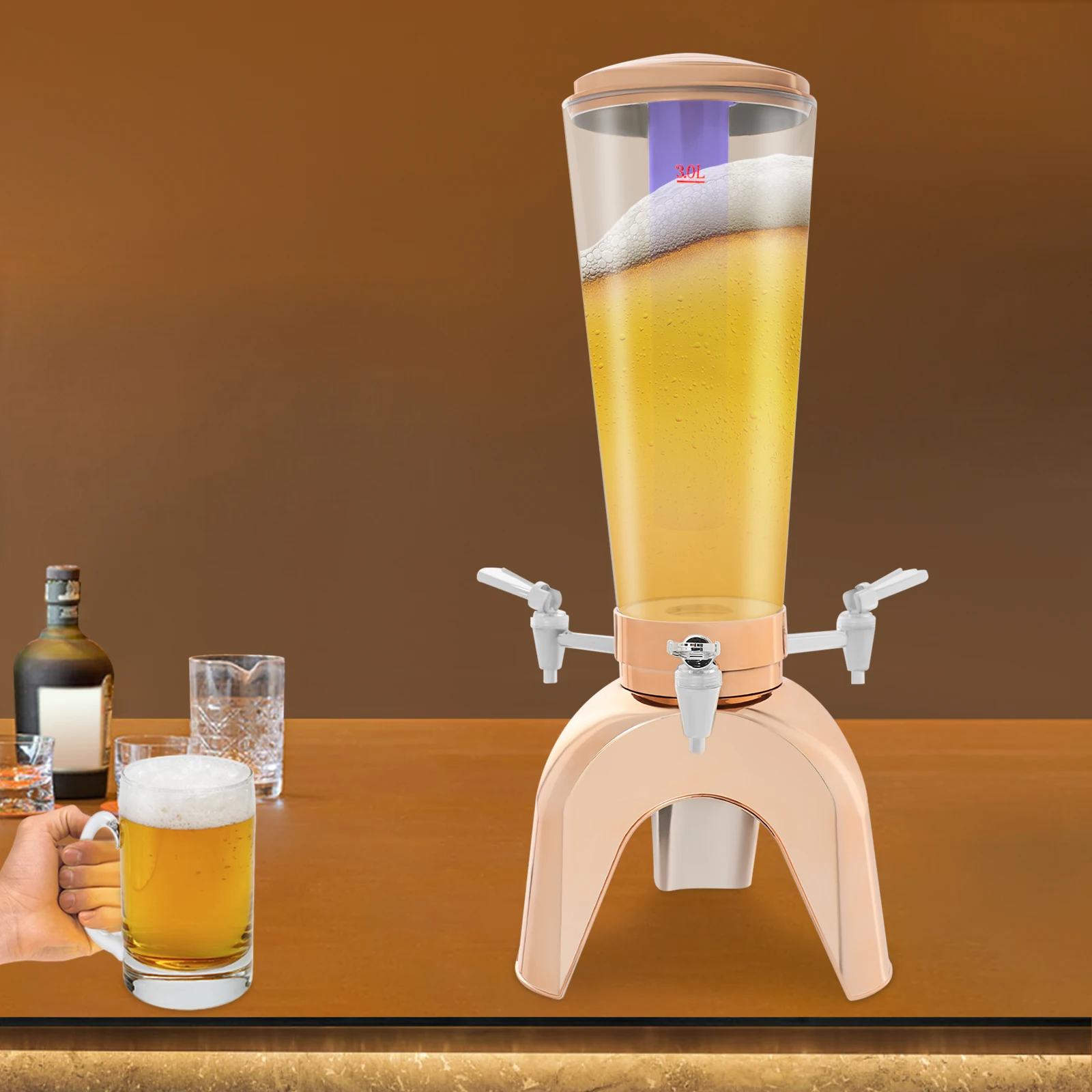 

3L LED Beer Cannon Beer Tower Dispenser Outdoor Camping Bar KTV Party Beer Dispenser with 3 faucet and Ice Container