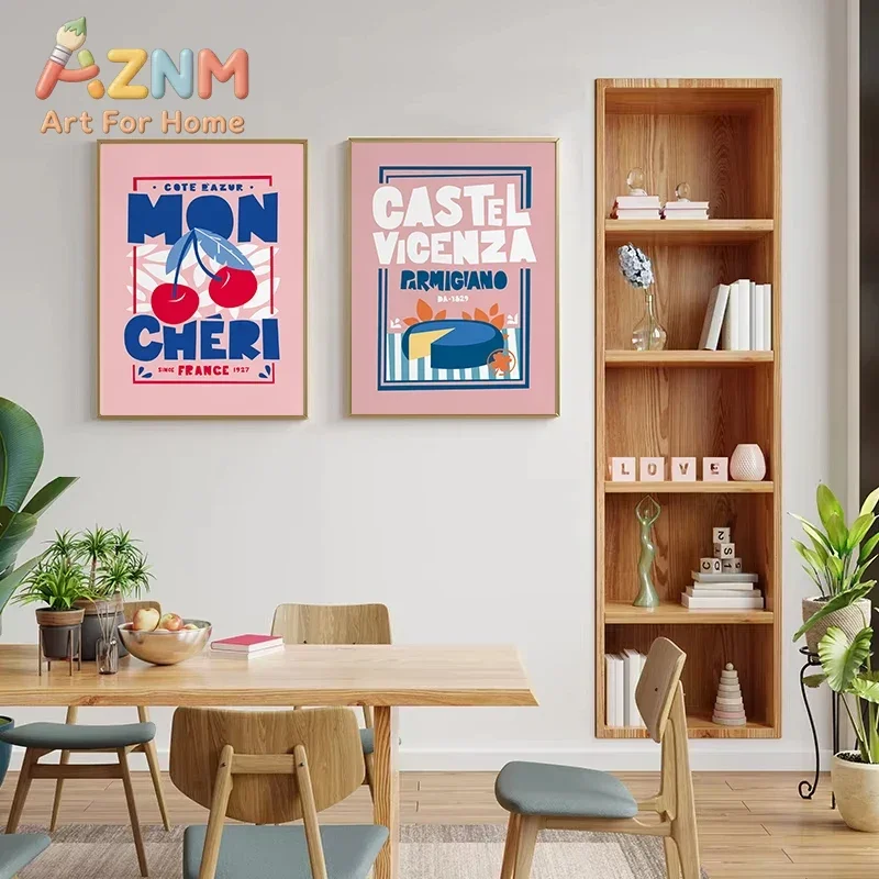 AZNM Frameless Canvas Wall Art, Food Seafood Fruit Ramen Sushi Vintage Poster Print, Decor for Kitchen Dining Room Cafe Wall