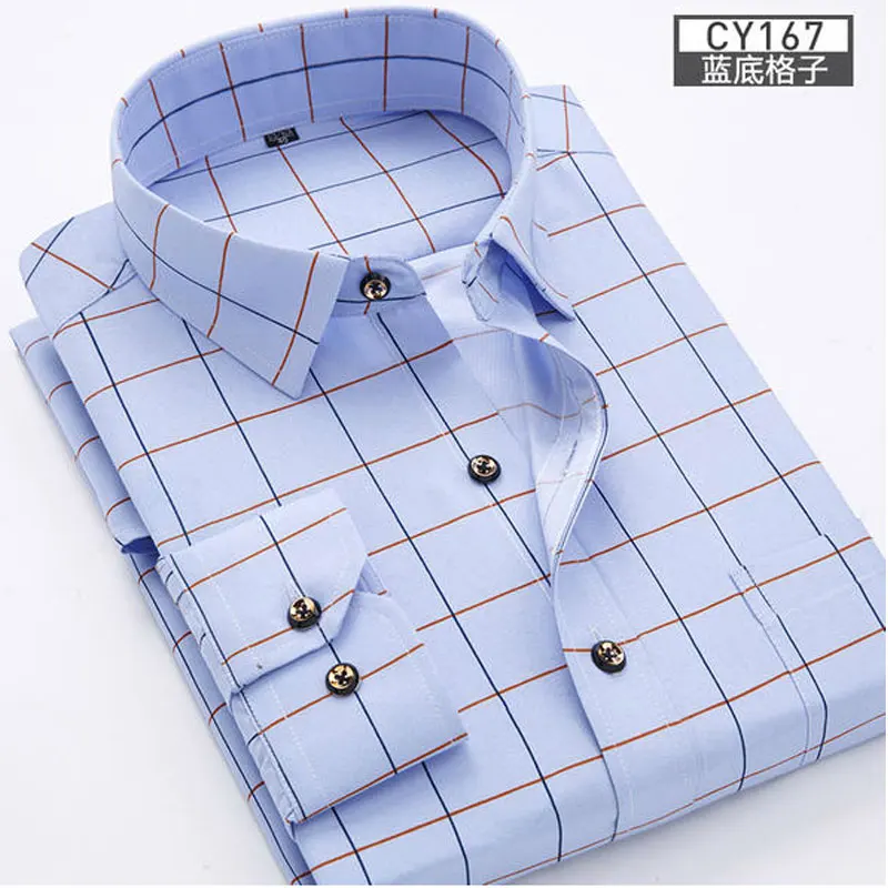 New men's shirt long sleeve spring and summer thin business casual wear fashion breathable slim print high quality plaid