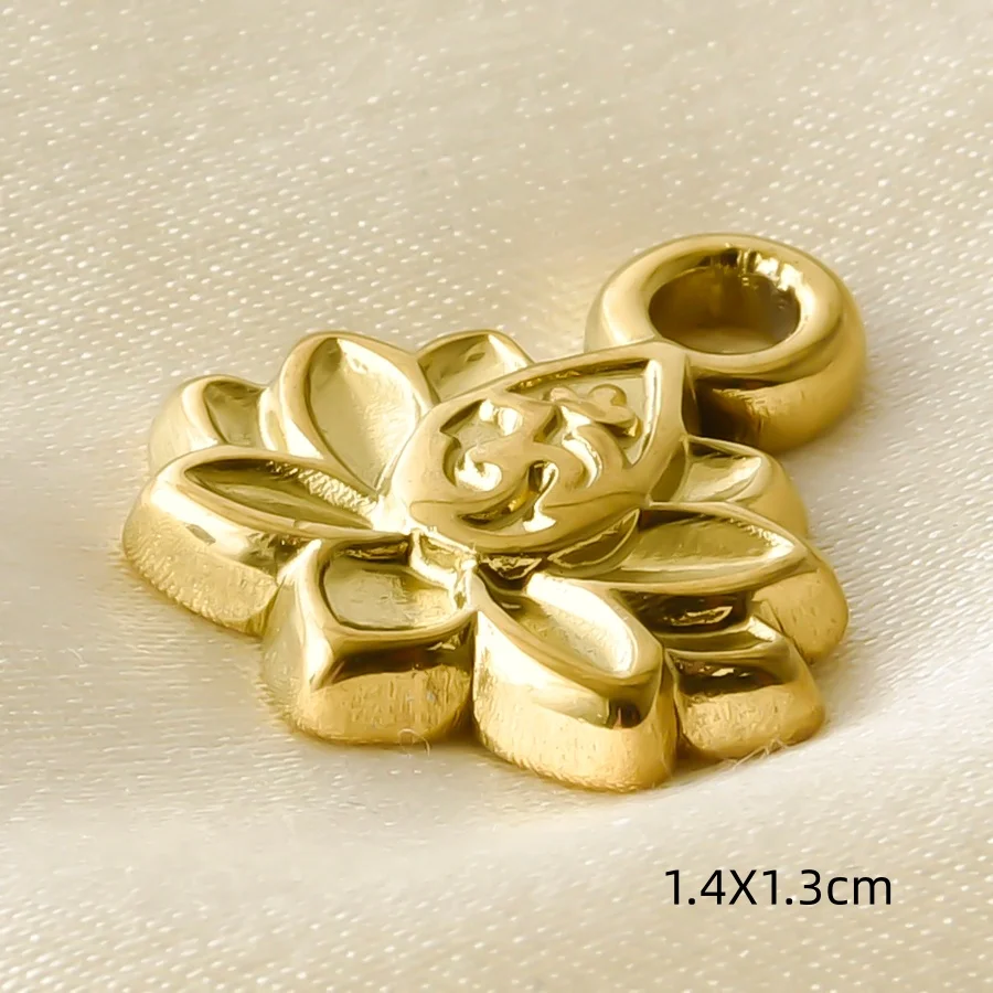 5 Stück goldfarbene Buddha-Kopf-Om-Anhänger, Fatima-Hand, Baum, Lotus, Edelstahl-Anhänger für die Schmuckherstellung, Halskette, Schlüsselanhänger, Zubehör – Detail 20
