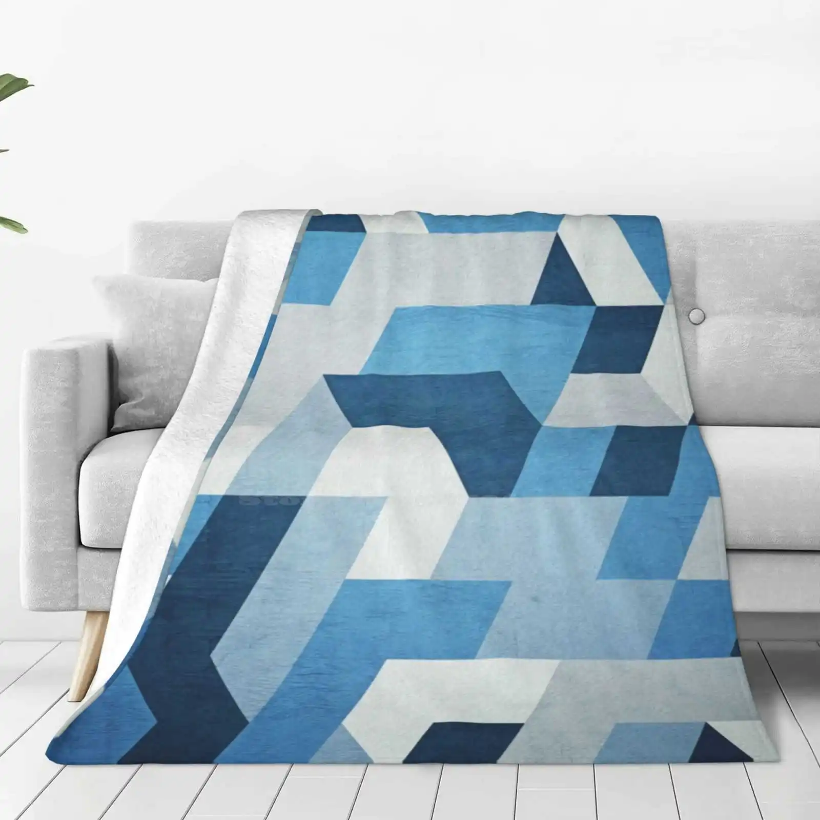 Abstract Geometry Air Conditioning Soft Blanket Blue Silver Abstract Geometry Triangle Minimalistic Color Geometric Low Poly