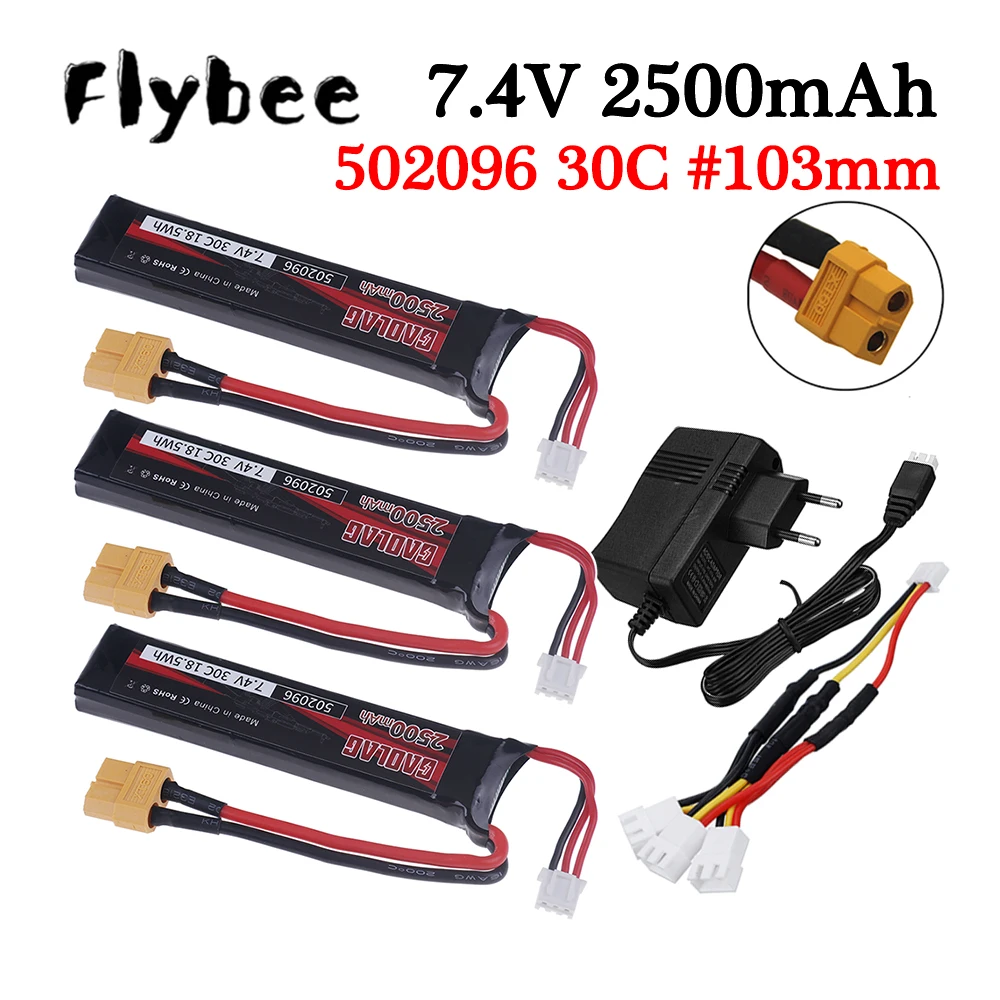 Bateria Lipo 7,4 V 2500 mAh 30C502096 Akumulator do pistoletu na wodę Wtyczka XT60 do pistoletu pneumatycznego AKKU Mini Airsoft BB Części do pistoletów elektrycznych