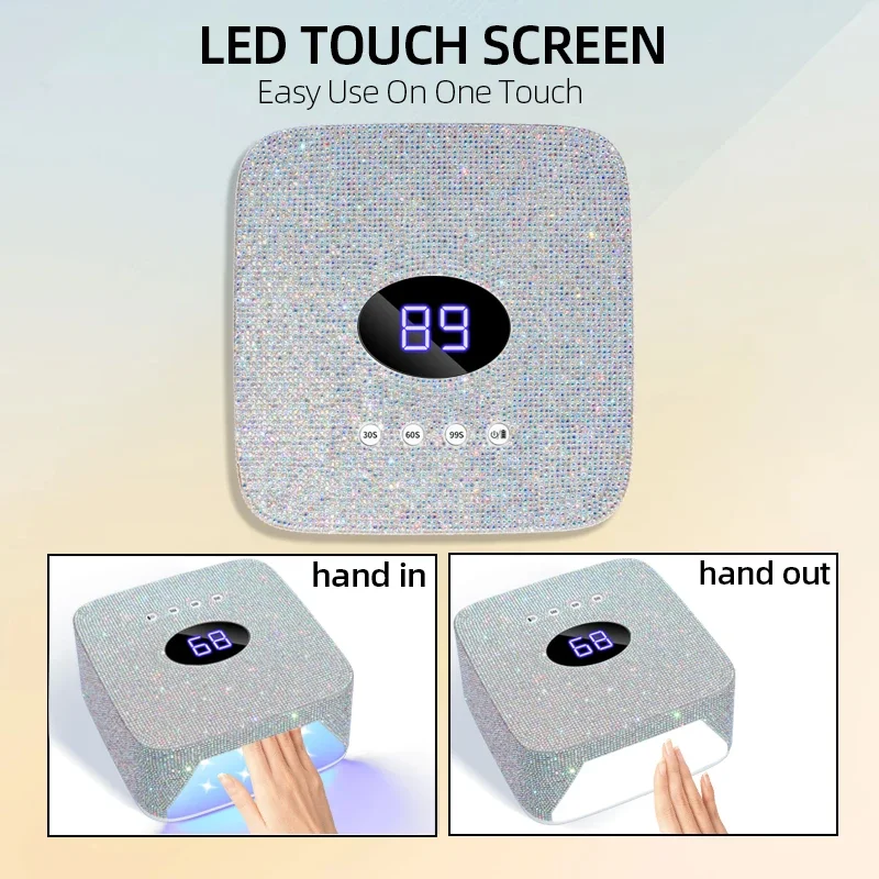 54W UV LED Nail Dryer Bling-bling Rechargeable Nail Lamp with Smart Sensor Wireless Portable Gel Polish Curing Manicure Tools