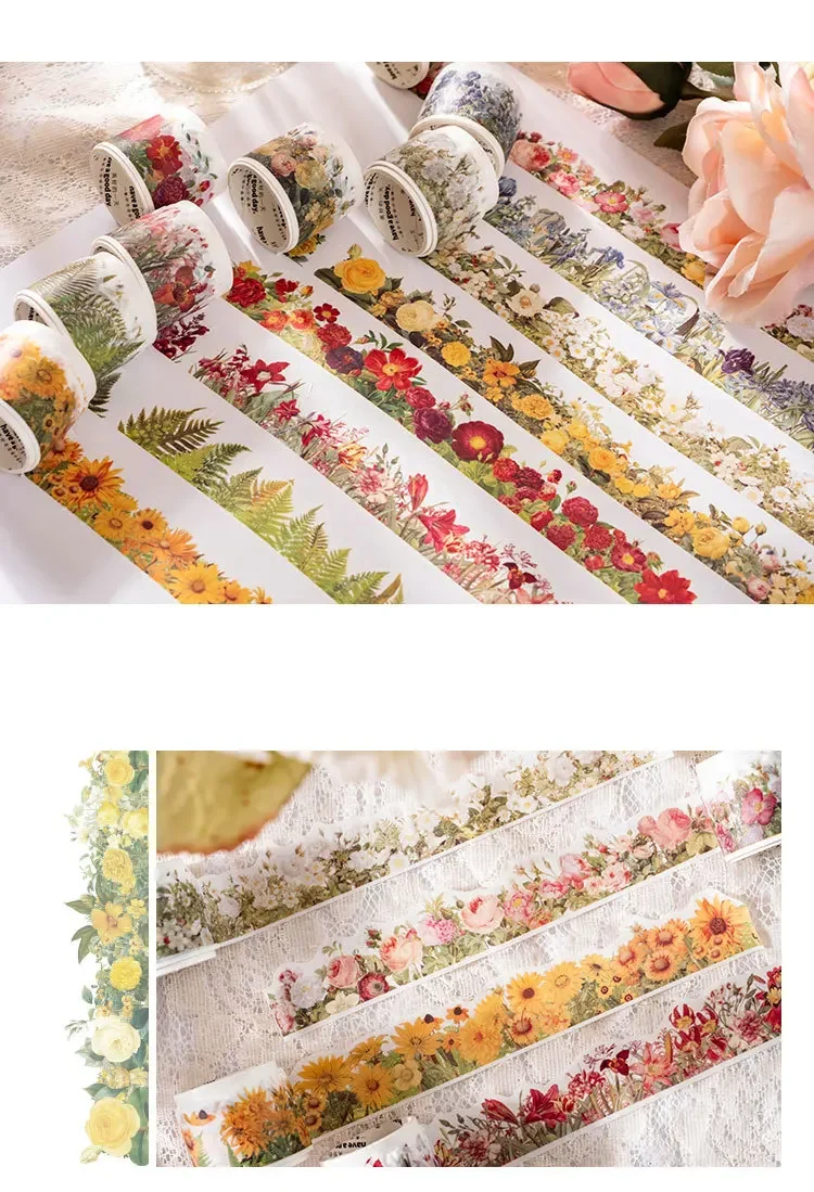 1x Special-shaped Maksing Washi Tape Flowers All The Way Pink Rose Iris Camellia Daffodils Creative Decoration Collage