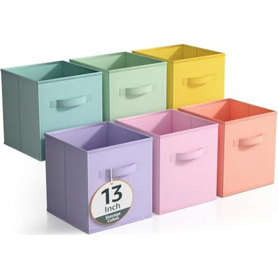 

Fabric Storage Cubes - 6 Foldable Storage Bs for Organizg Pantry, Cubbies, Toy Box - Clothes Storage and Closet Organizer - Col