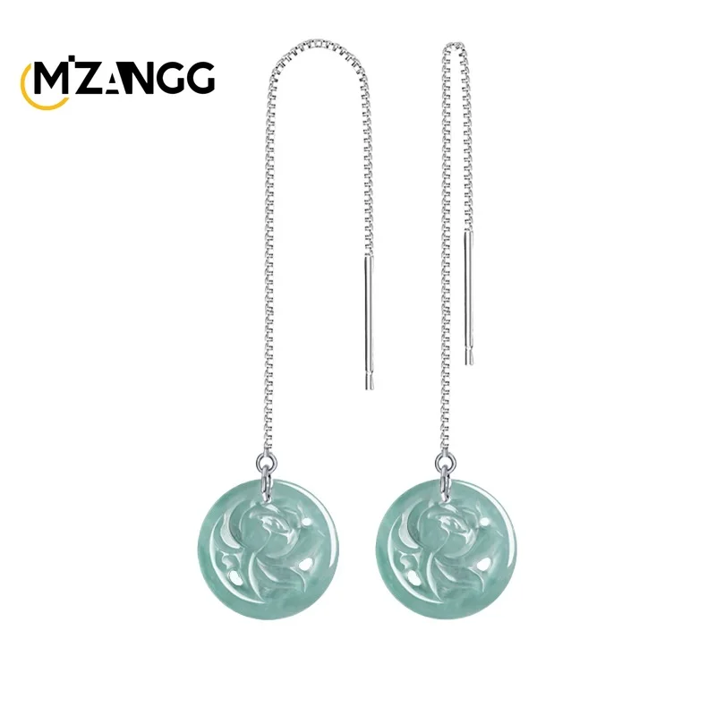 

Natural Jadeite Blue Water Lotus Ear Wire S925 Silver Inlaid Hand-carved High-grade Exquisite Ice Jade Earrings Ladies Gift