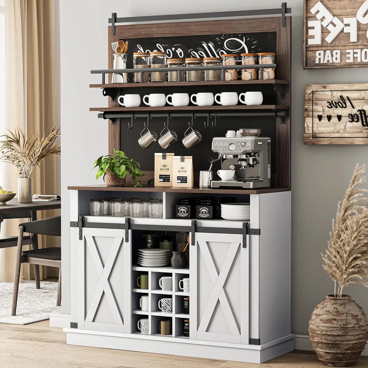 Coffee Bar Cabinet, Farmhouse Buffet Cabinet with Storage, 75