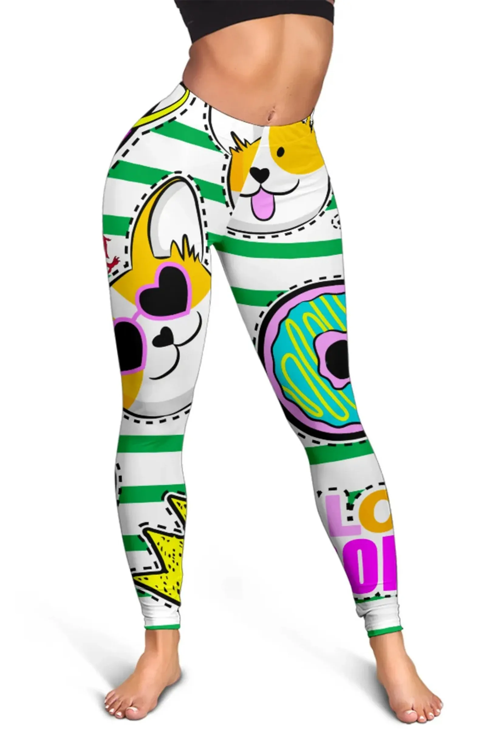 MSIEESO Animals Leggings Wales Corgi Cute Striped Print Legging Indoor Outdoor Yoga Pants Jogging Fitness Sports Clothing S-7XL