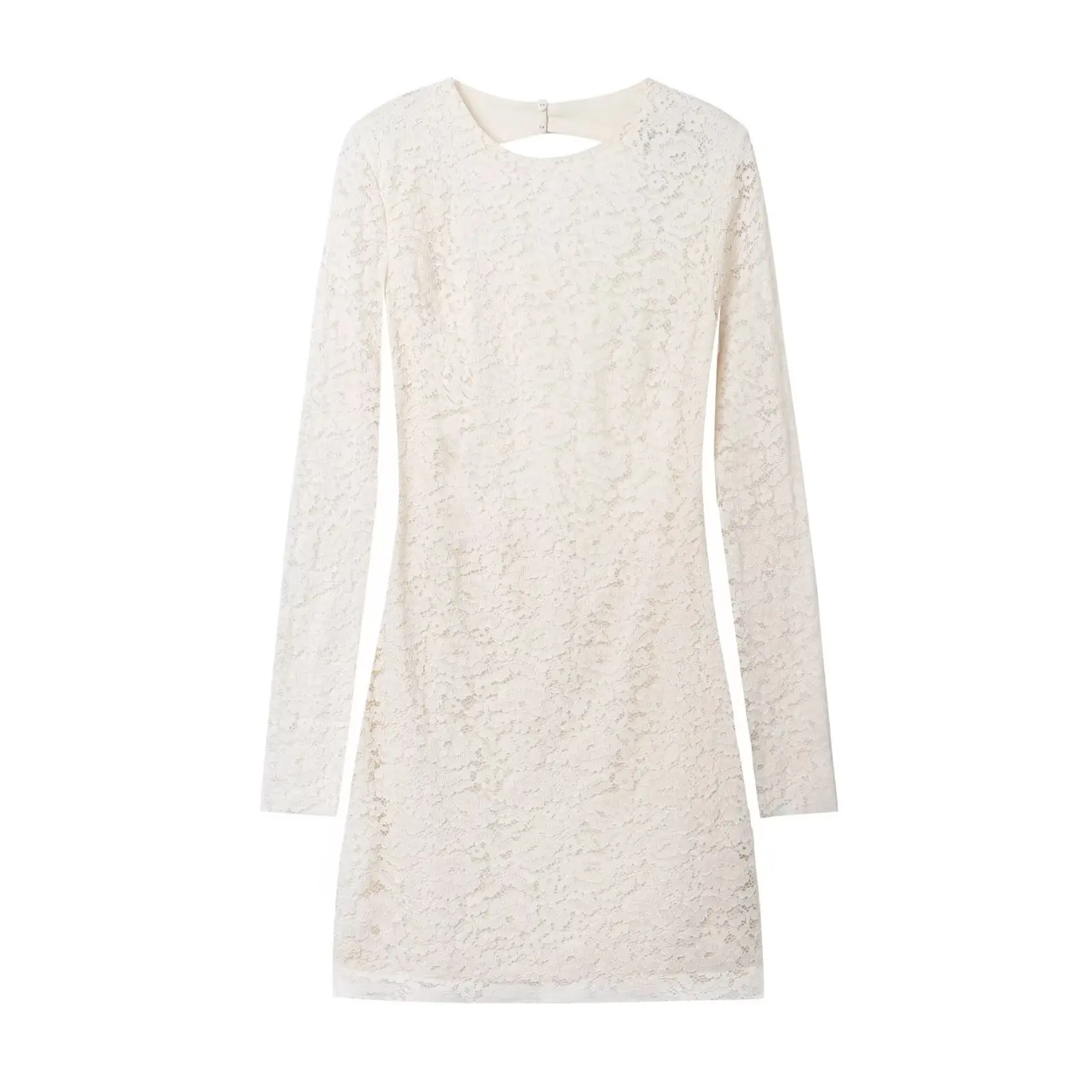 Robe courte en dentelle pour femmes, dos nu, à la mode, découpe, manches longues, col rond, Mini longueur, Slim, nouvelle collection