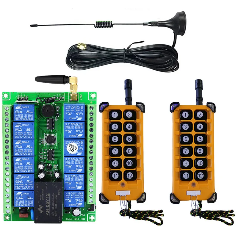 3000m Industrial AC 110V 220V 380V 12CH RF Wireless Remote Control Overhead travelling crane System Receiver Suckers antenna