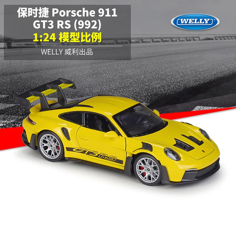 WELLY 1:24 Porsche 911 GT3 RS 992 Supercar modello di auto in lega diecast e veicoli giocattolo raccogliere auto giocattolo ragazzo regali di