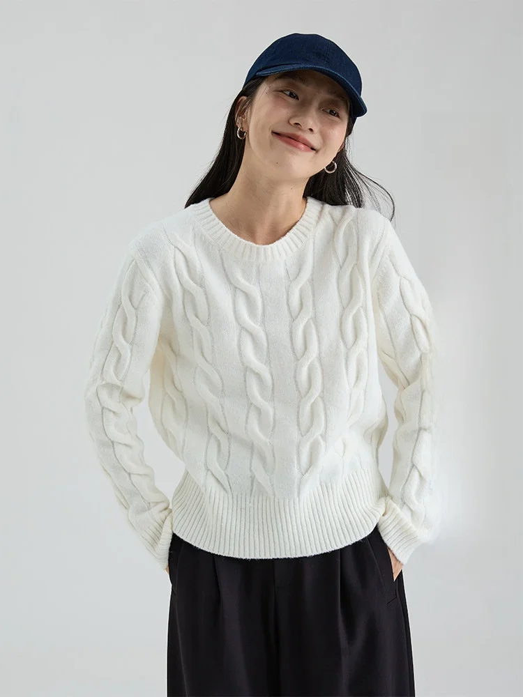 

Новый осенний вязаный свитер Dwind2025 однотонного цвета с круглым вырезом, женский, с узором «косичка», для повседневной носки, удлиненный, топ