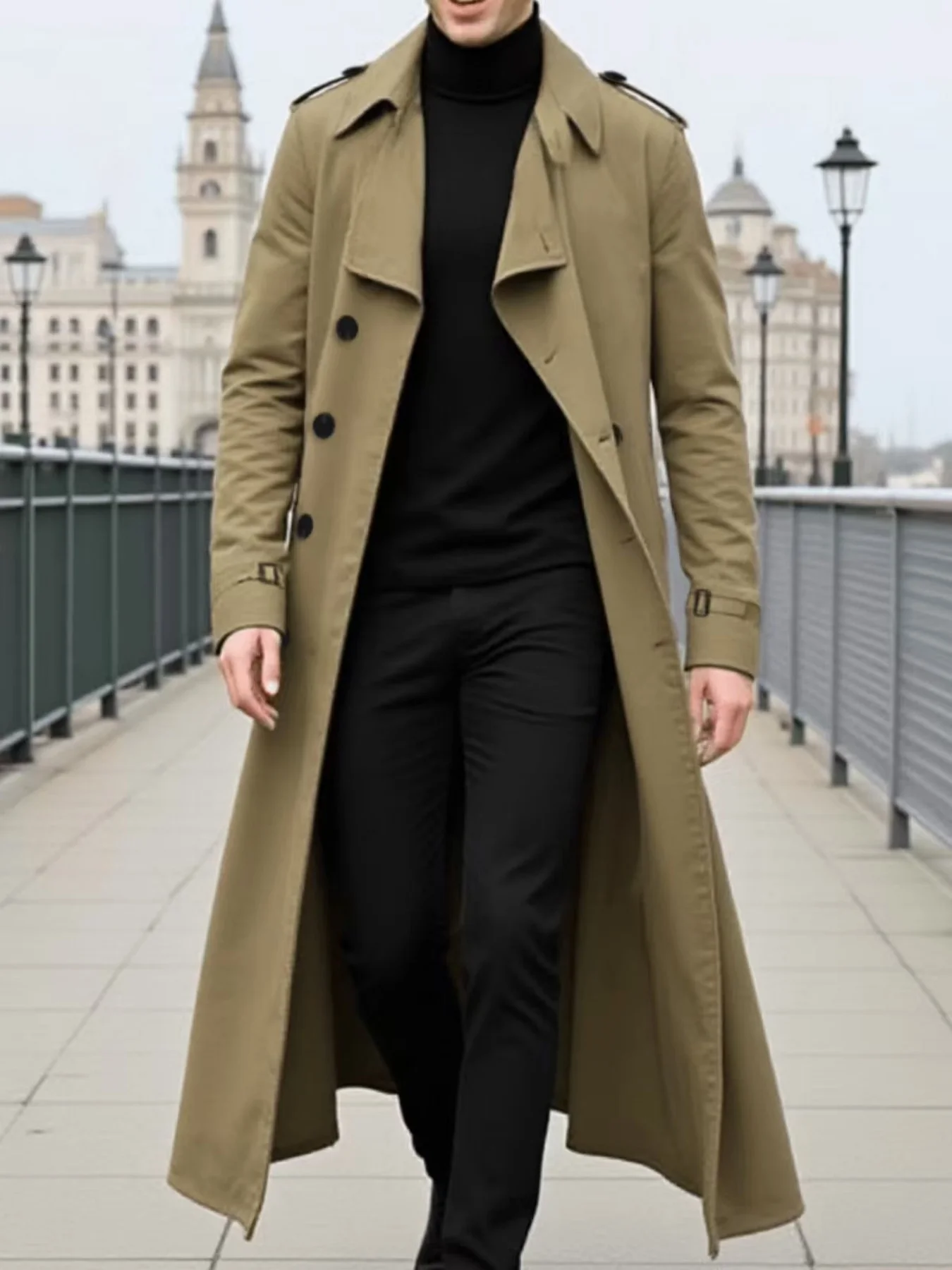 Men's Jacket Spring Autumn Thin Trench Coat Double-Breasted Warm X-Long Lightweight Jacket Fashionable Wear Blazer Streetwear