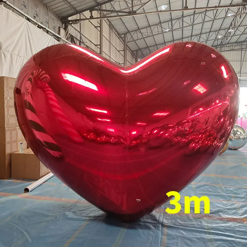 Custom giant mirror sphere decorative large pvc inflatable silver ball heart shape mirror balloon Valentine's Day decoration