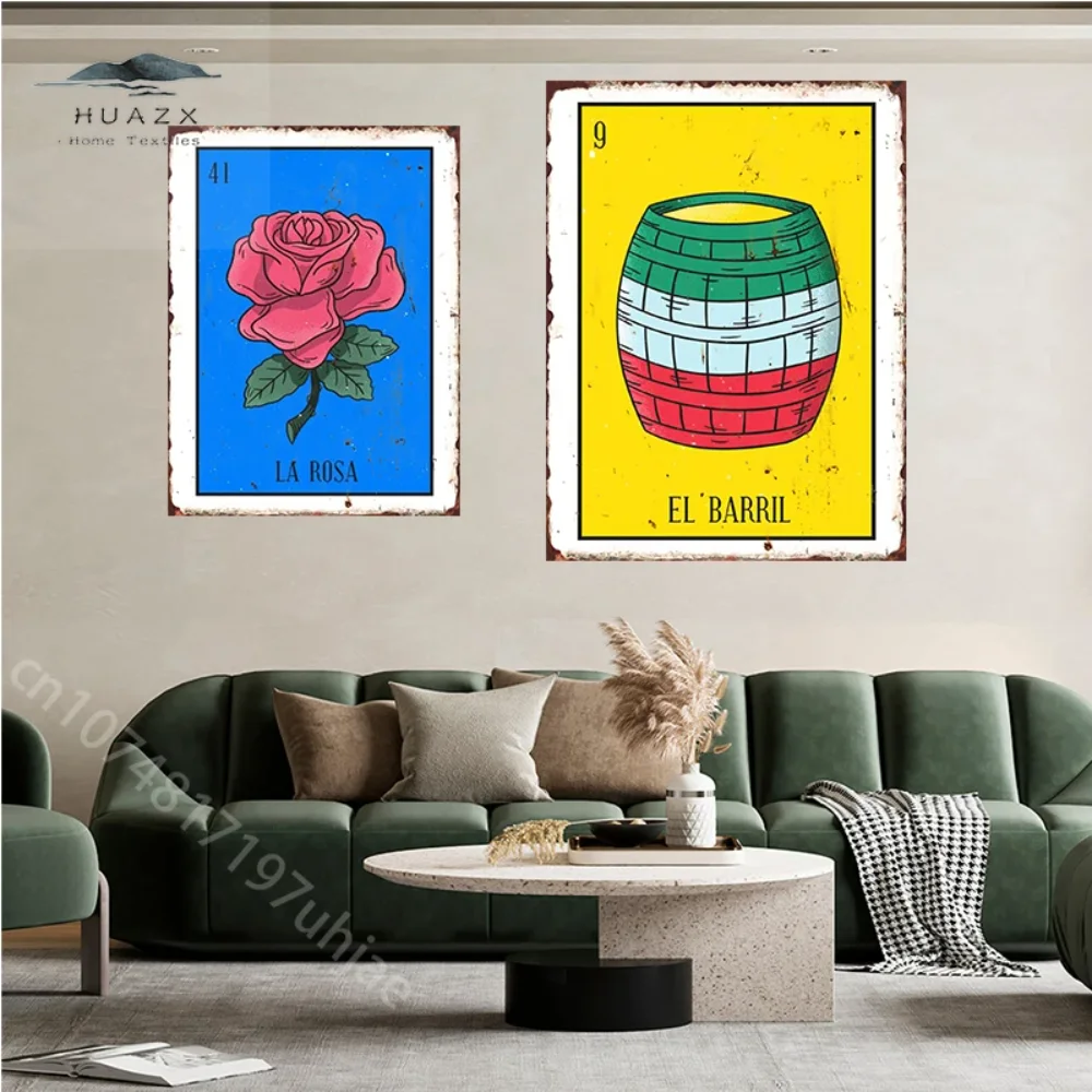 Vintage Mexican Loteria Tarot Metal Tin Sign Set Retro the Mermaid the Drunkard the Lady the Devil Wall Art for Home Bar Cafe Decor
