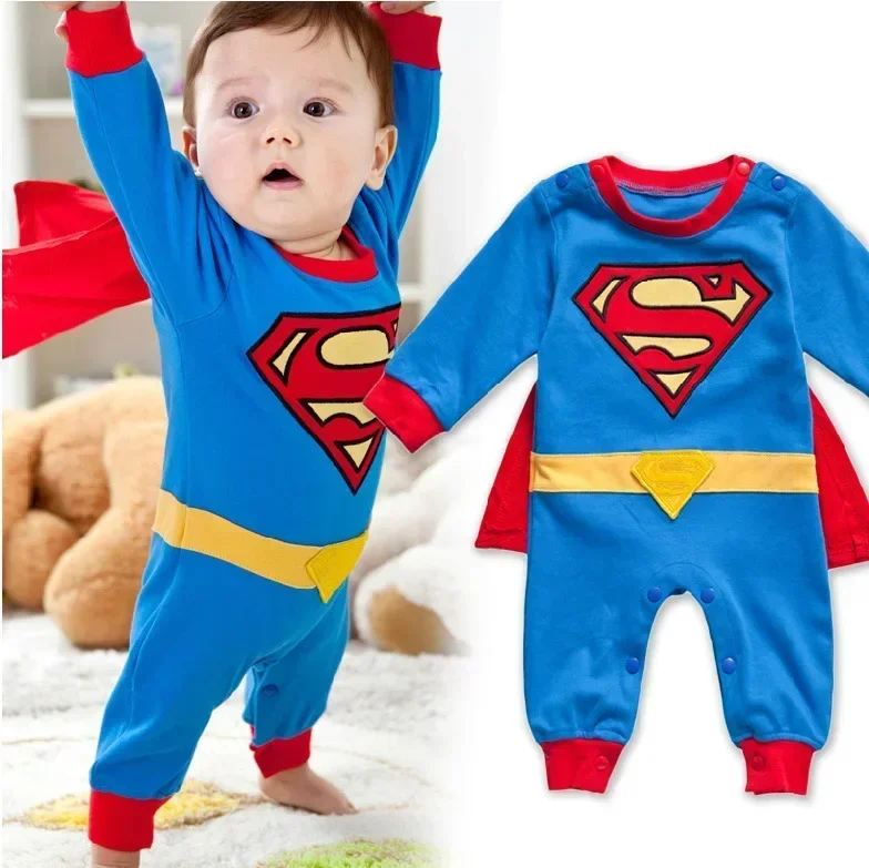 DC Anime Figure Batman Superman Superhero Baby Cosplay Costume With Cloak Cotton Embroidery Baby Romper Birthday Gifts