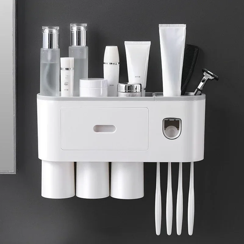 Magnetic Adsorption Inverted Toothbrush Holder Wall -Automatic Toothpaste Squeezer Storage Rack Bathroom Toothbrush Accessories