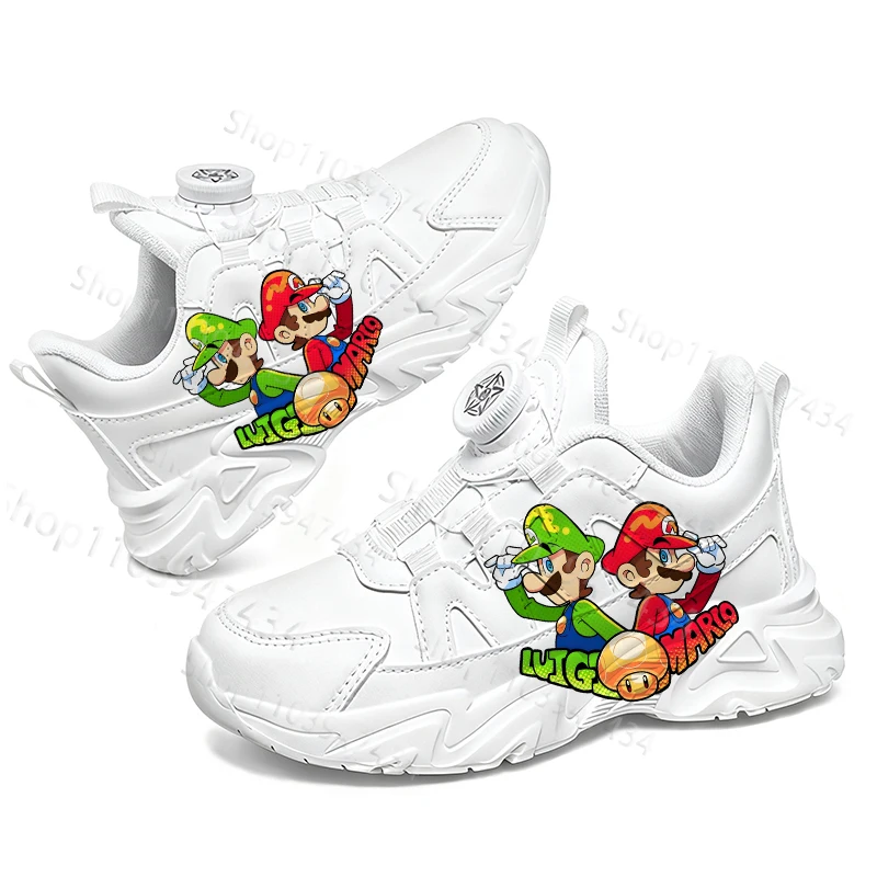 

Mario Children Casual White Shoes Cartoon Printing Boys Girls High Quality Lace Up White Comfortable Sports Running Shoes