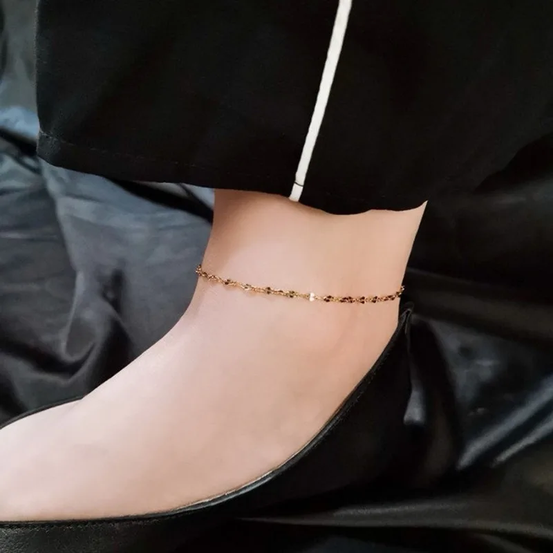Stainless Anklets Women Metal Gold Color Charm Anklets Beach Barefoot Sandal Foot Jewelry Waterproof Accessories Femme Gifts