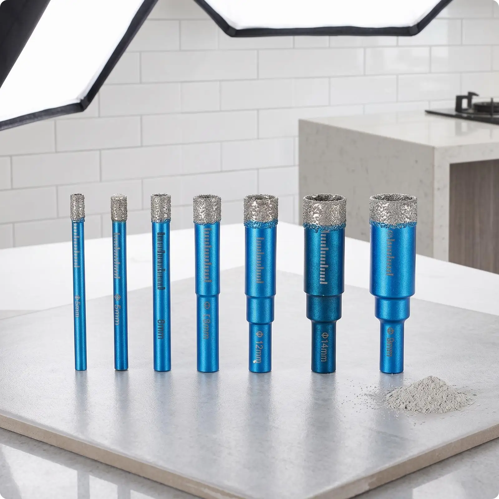Mini Rotary Tool Diamond Tile Kit for Ceramic Glass Granite Marble 5-16mm with Depth Mark Scale Shank