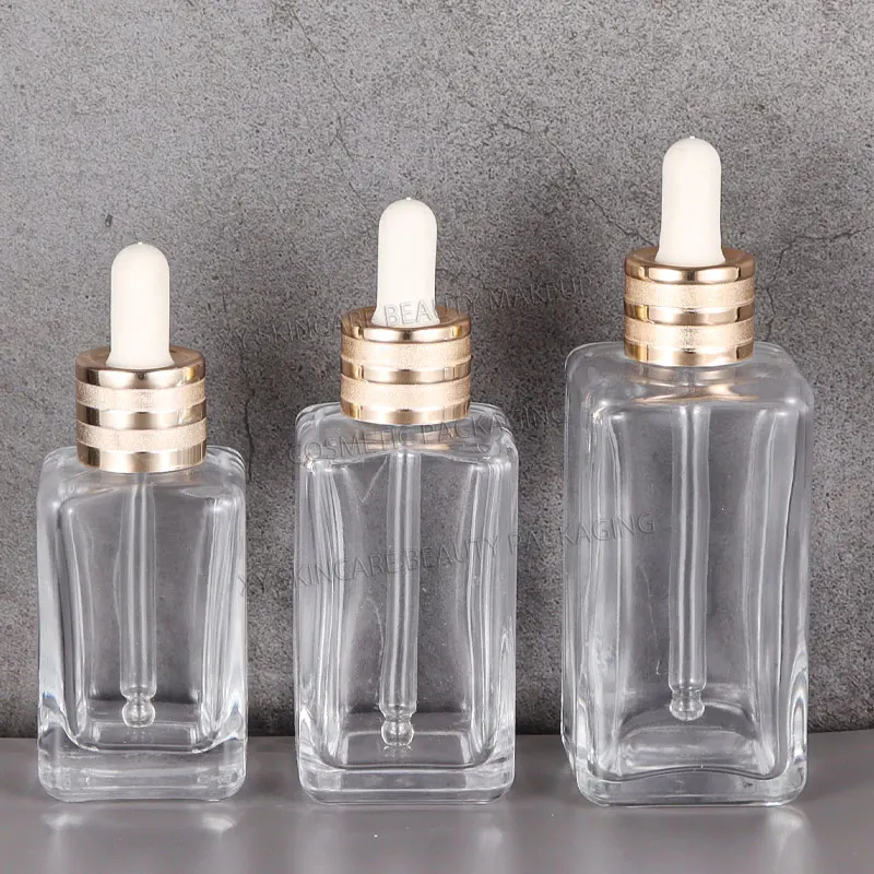 10 Uds. Botellas cuentagotas transparentes de 30ml, embalaje para el cuidado de la piel, botellas de suero para base, contenedor de vidrio de repuesto de viaje