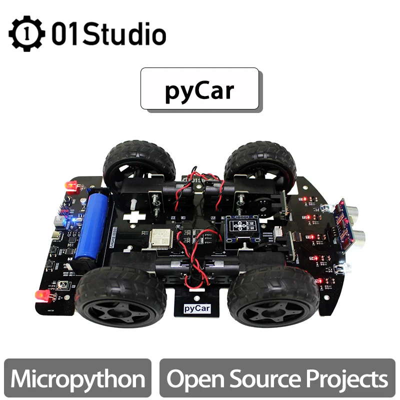 

01Studio pyCar MicroPython open source ESP32 smart programming car DIY kit chassis tracking and obstacle avoidance