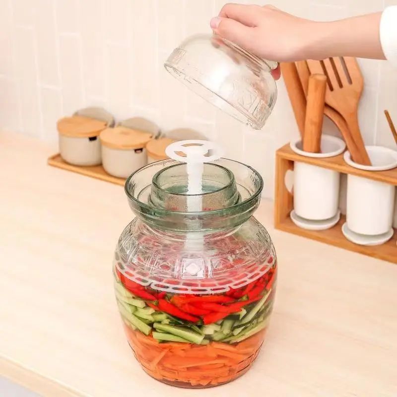 Pickle Jar Press Plastic Holder For Compaction In Kimchi Jar Pickle Jar Tool Korean Home Making Kimchi Kitchen Gadgets 5.9/7.4In