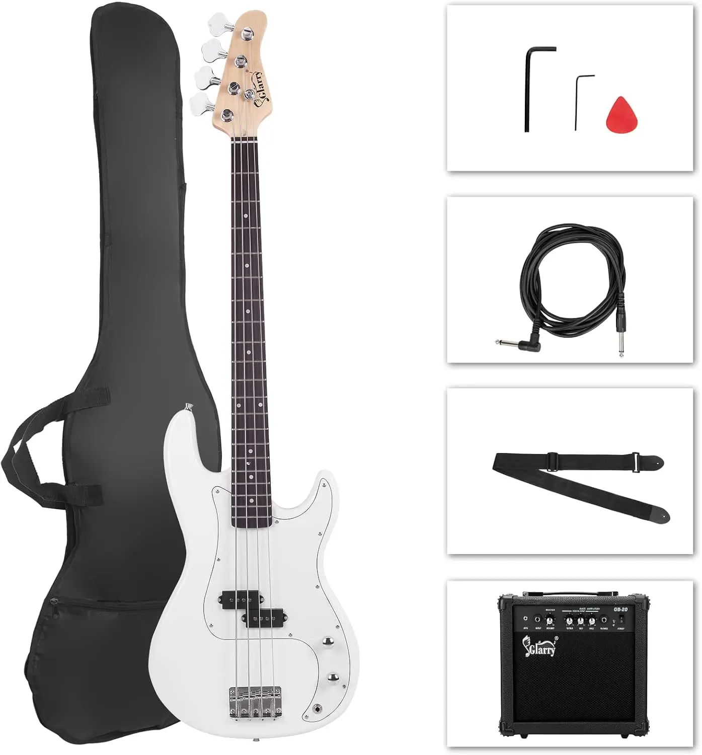 Full Size Electric Bass Guitar with 20W AMP, 4 String Beginner Starter Kit with Accessories including Cable, Strap, Bag for Kids