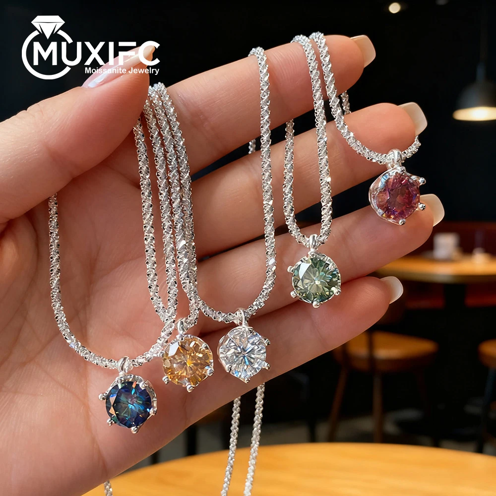 

MUXIFC Moissanite Pendant Necklace for Women GRA Certified Sparkling Thick Chain S925 Silver Plated 18k Gold Fine Jewelry