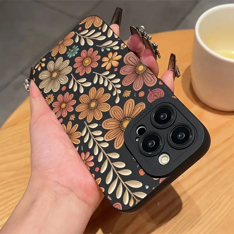 Funda de teléfono con diseño de girasol y flores de línea Vintage para iPhone 16 15 14 13 12 11 Pro Max Mini X XR XS SE 2 8 7 Plus, funda de silicona