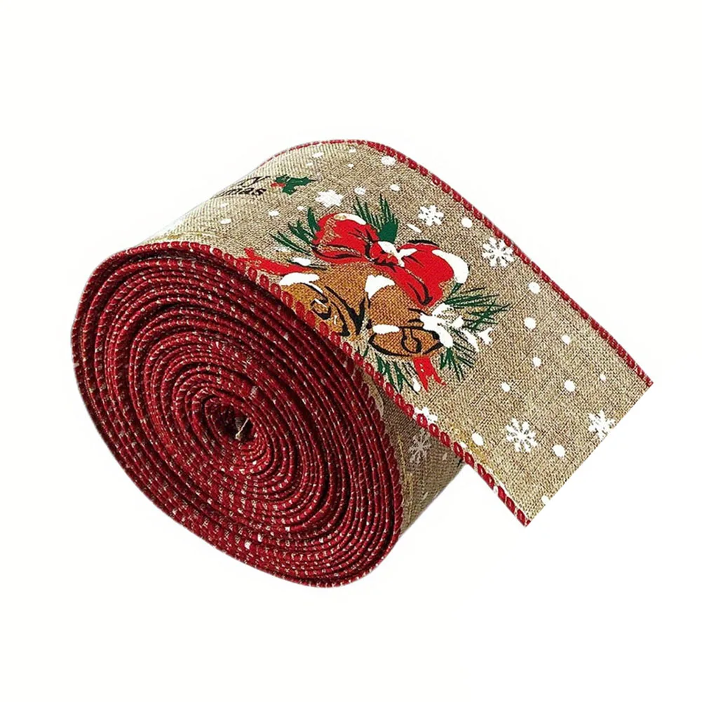 1 Roll 2.59 Inch 5 Yard Christmas Decoration Car Printing Ribbon Present Packaging Decor Ornament Reusable