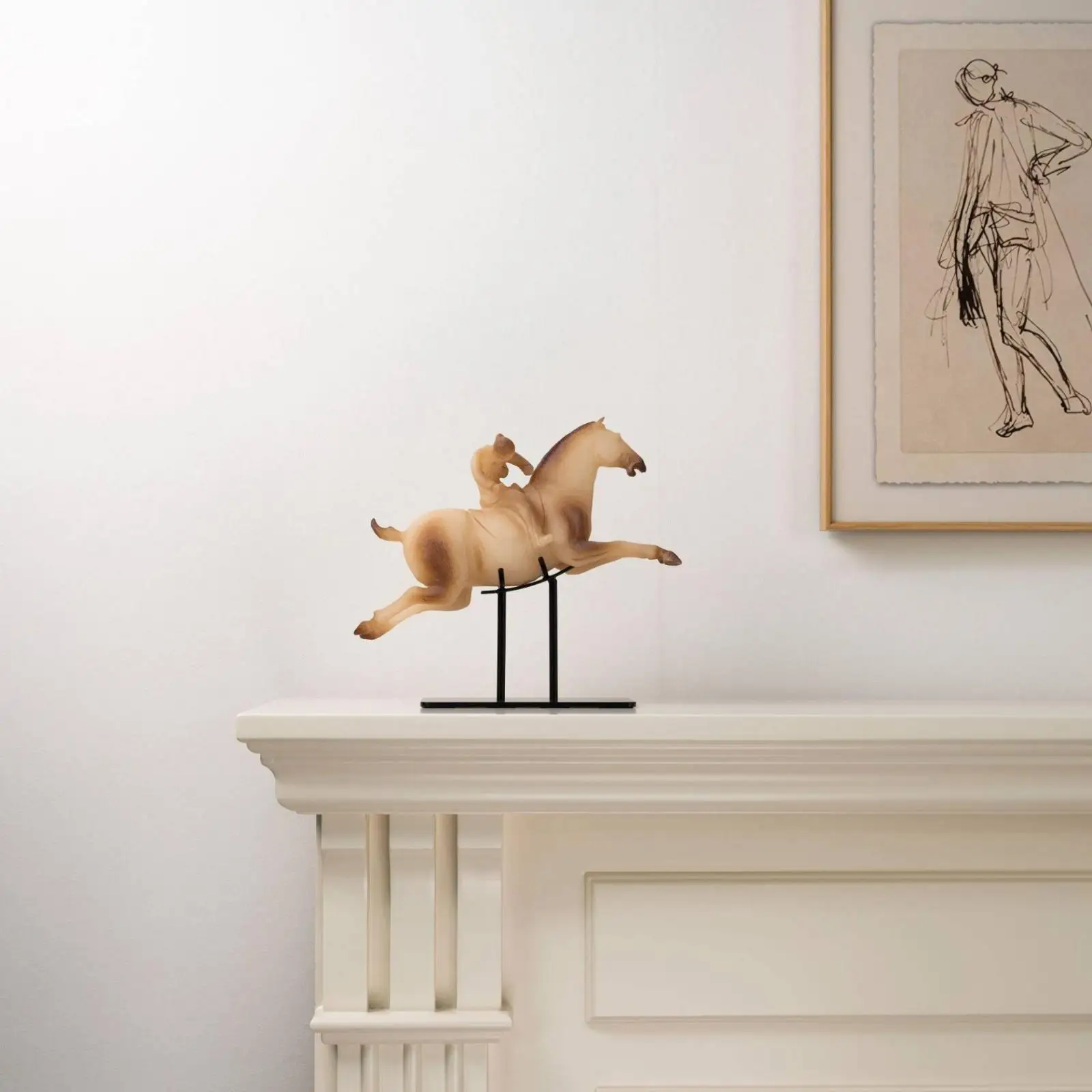 Polo Player on Horse Brown Horseback Riding Ornament Long-Lasting for Decorators