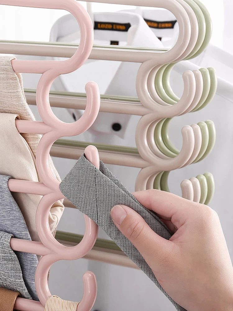 Clothes Hangers Trousers Hangers Holders Closet Storage Organizers 5 Layers Pants Towel Scarfs Racks Storage Organization