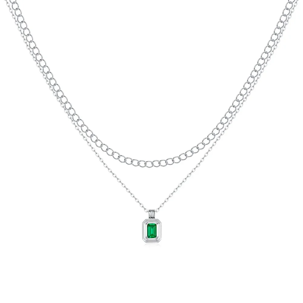 

M-JAJA 0.8ct Emerald Pendant Necklace Moissanite Chain for Women Gold Plated 925 Sterling Silver Lab Grown Gemstone Fine Jewelry