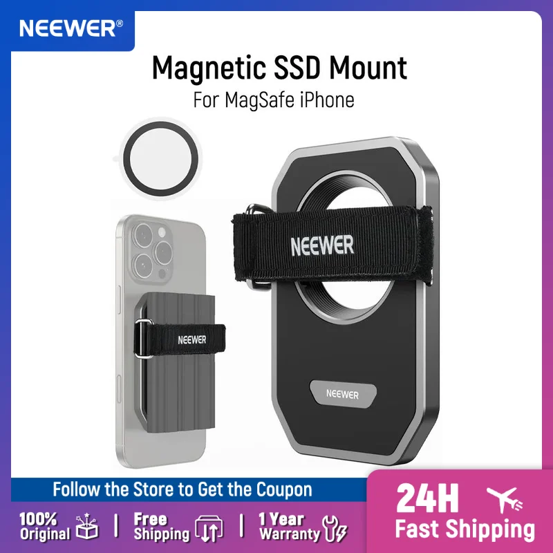 NEEWER Magnetic SSD Mount with Upgraded Touch Fastener Phone SSD Holder for MagSafe iPhone 16 Pro Max 15 Pro Max 16 Pro 15 Pro