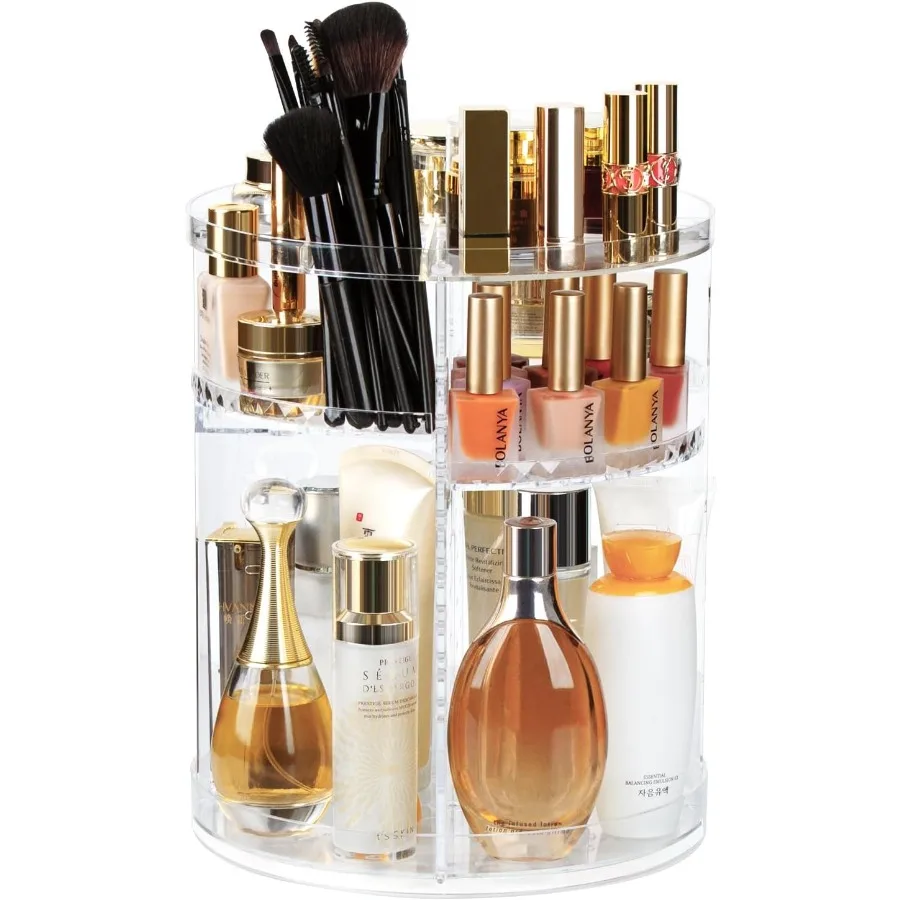 

Rotating Makeup Organizer 360 Spinning Skincare Organizers with 8 Adjustable Layers and Integrated Brush Holder and Perfume Tra