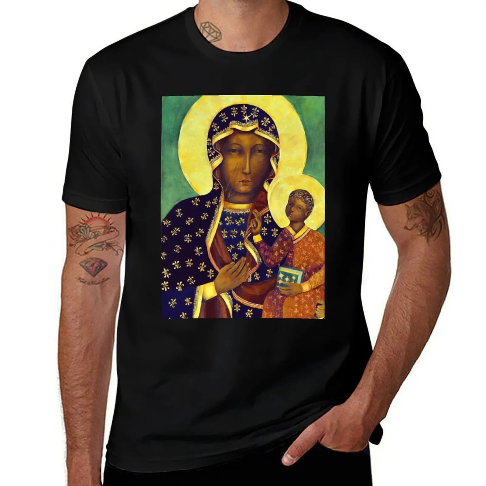 Polish Black Madonna Our Lady of Czestochowa Madonna and Child Picture Virgin Mary Painting T-Shirt